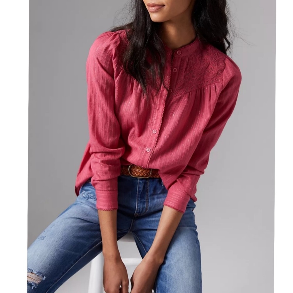 Anthropologie Pilcro The Victoria Lace Buttondown NWT 6P